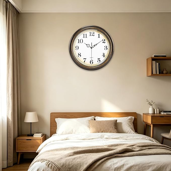 Yoiolclc Wall Clock Battery Operated Silent Non-Ticking Vintage Wall Clocks for Kitchen, School, Living Room (12Inch, Bronze)