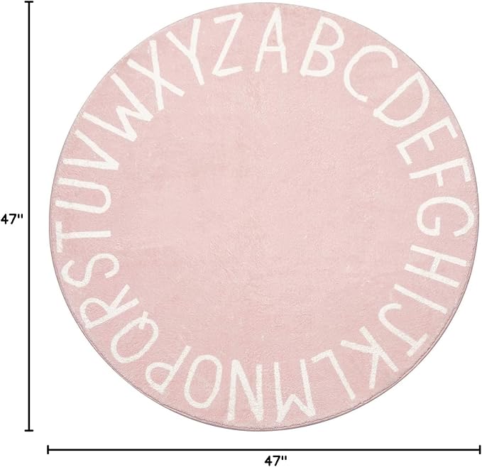 Topotdor Round Kids Play Rug Alphabet Nursery Area Rug Extra Large Soft Crawling Play Mat for Children Toddlers Bedroom (47 inch, Pink)