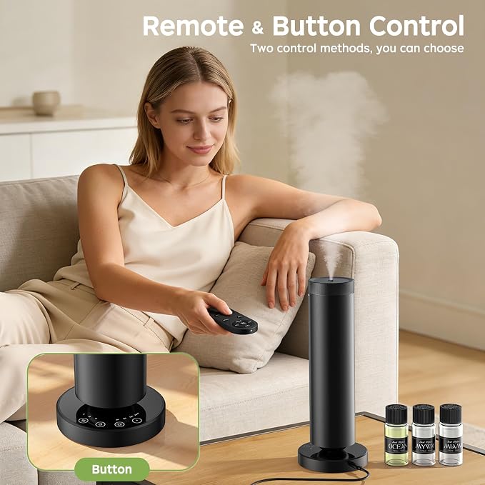 Waterless Scent Diffuser Kit with Lights -Max 1000 Sq Ft Coverage, Essential Oil Diffuser for Home,Hotels,Offices,Spas,Aromatherapy Diffuser Large Room, Included 108ml Scent Oils, Black, 10.6In