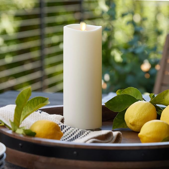 Luminara Realistic Artificial Moving Flame Outdoor Pillar Candle - Moving Flame LED Battery Operated Lights for Outside Christmas, Thanksgiving - Remote Ready - Remote Sold Separately - 3.25" x 8.5"