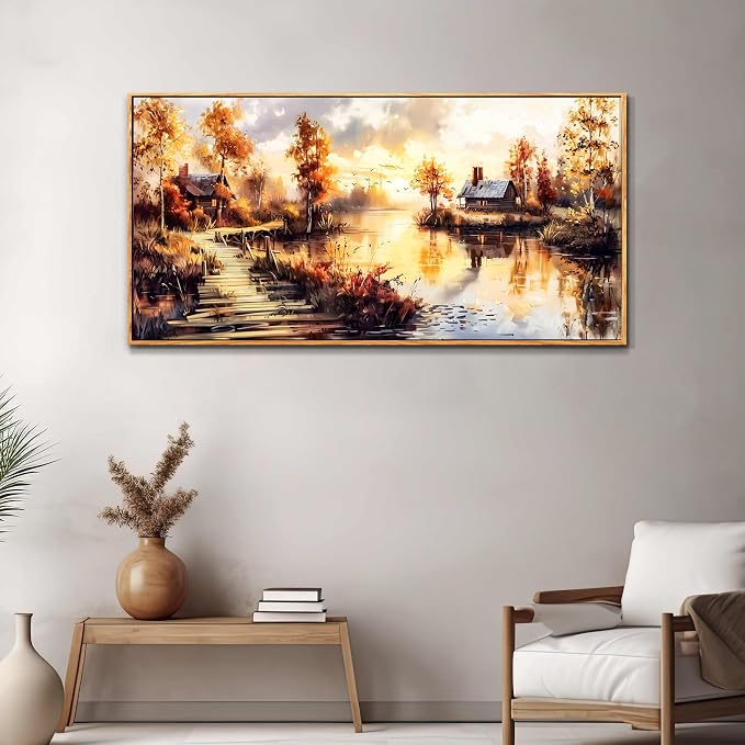 XIGUANGART Landscape Wall Art, Nature Wall Decor,Large Rustic Painting Wall Art Farmhouse Picture for Living Room Vintage Home Bedroom Decoration Modern art Framed Artwork Cottage Wall Decor 20x40inch