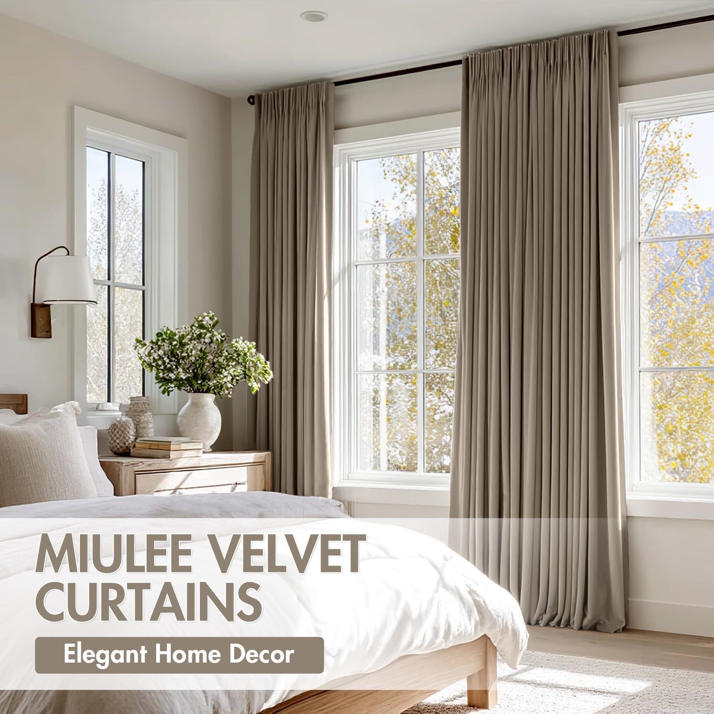 MIULEE Taupe Velvet Curtains Thermal Insulated Blackout Curtain Drapes for Bedroom Living Room Darkening 90 Inches Long Curtains Panels Rod Pocket Set of 2