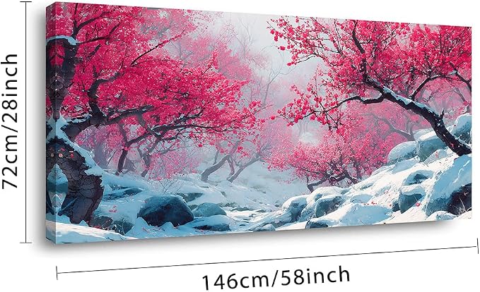 Ggaafet Red Plum Blossom Tree Wall Art for Living Room Canvas Painting Prints Beautiful Winter Landscape Art Deco Nature Artwork Office Bedroom Family Dining Room Decor Extra Large
