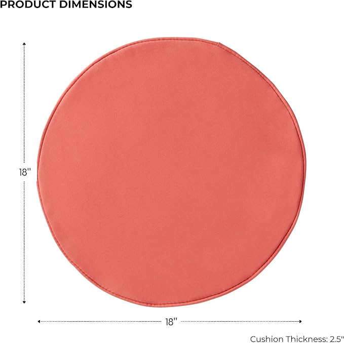 Set of 2 Outdoor 18 inch Round Patio Dining Chair Pads – Comfortable Fiber-Filled Seat Cushions with Ties, Reversible Polyester Fabric, Coral