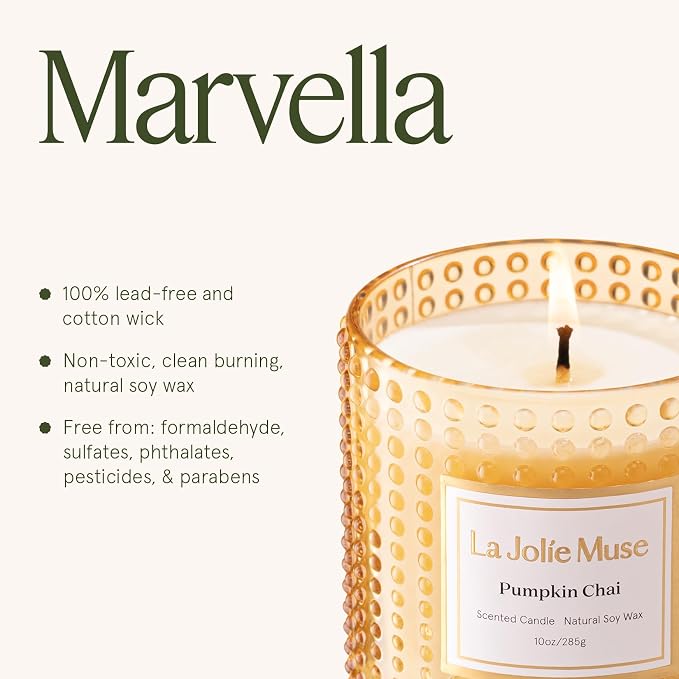 LA JOLIE MUSE Pumpkin Chai Scented Candles for Home, Natural Soy Wax,55 Hrs | Fall Candle for Thanksgiving Holiday, Large Jar Luxury Candle, Clean Non Toxic, Decorative Gifts for Women & Men, Spicy Chai