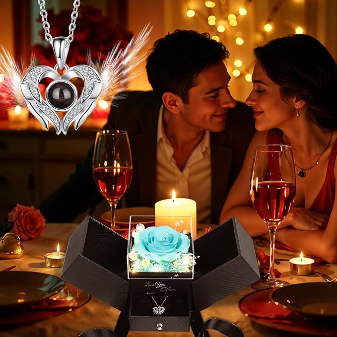 FIACO Gifts for Mom Preserved Real Roses with I Love You Necklace Fresh Forever Flowers Mothers Day Flower Gifts for Women Grandma Anniversary Birthday Gift for Girlfriend Wife Daughter