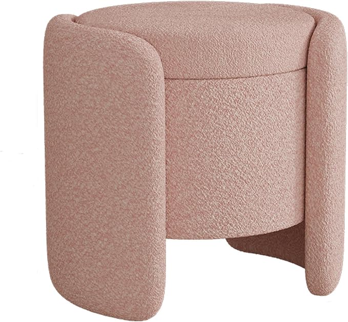 Modern Boucle Upholstered Ottoman Storage Makeup Vanity Stool,Nebula Upholstered Teddy Fabric with Lid Storage Sofa Chair,Round Armless Deluxe Pouf Ottoman for Living Room,Hotel,Bedroom Leisure Chair