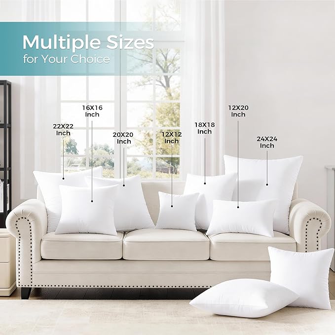 puredown® 18x18 Throw Pillow Inserts Set of 1 – Supportive & Fluffy Down Alternative Pillow Forms for Couch, Sofa & Bed, Indoor Decorative Cushion Stuffer