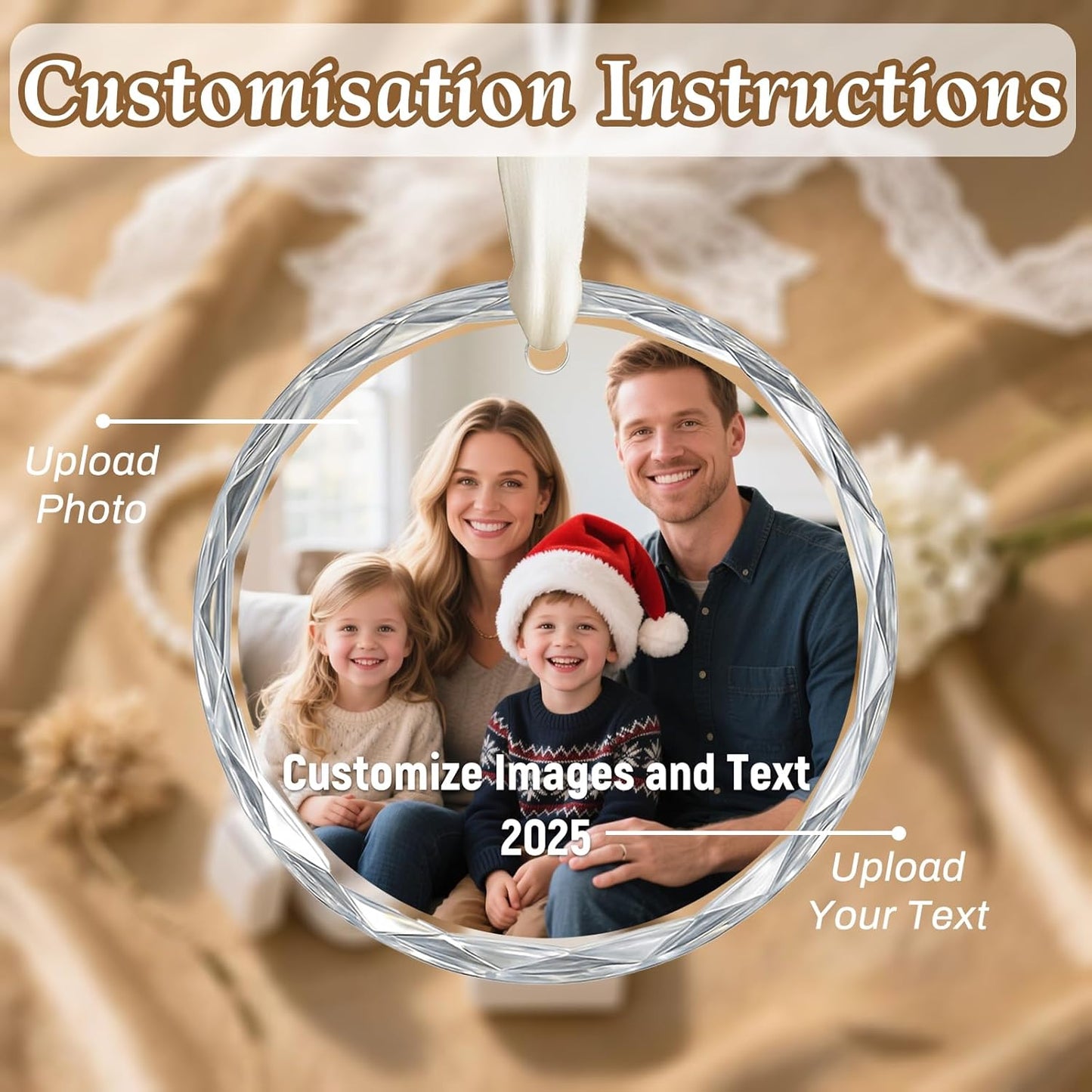 Personalized Christmas Ornament 2025, Custom Christmas Photo Crystal Glass Ornaments with Name or Date, Personalized Christmas Tree Decor Gifts for Family, Friends or Newlyweds
