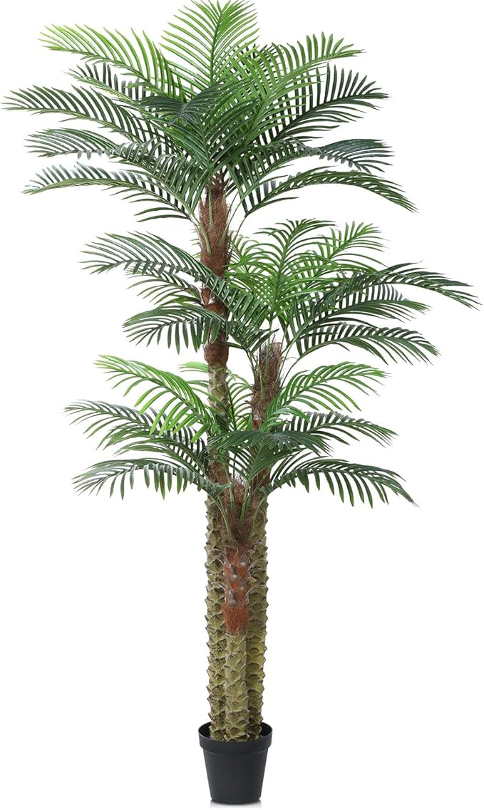 SOGUYI Artificial Palm Tree for Outdoor 8ft Tall UV Resistant Fake Tropical Golden Cane Palm Tree Large Faux Palm Plants for Outside Patio, Poolside, Lawn, Porch and Home Office Indoor Decor, Set of 1