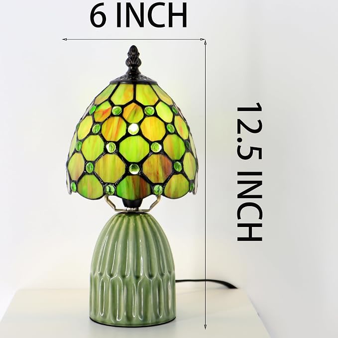Tiffany Stained Glass Mushroom Table Lamp 12.5 Inch -Brownish Green | Tiffany Lamp,6X6X12.5 Inch,Small Night Light,Ceramic Base, Mini Accent Light Suitable,Bedside,Bedroom, Children Room,Antique