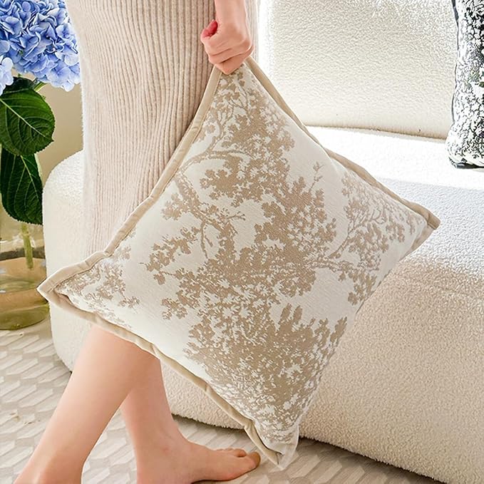 Croker Horse 20x20'' inches Throw Pillow Cushion Covers - White Beige Embroidery Pine Tree Luxury Modern Style Couch Sofa Pillow Cover for Living Room Bedroom