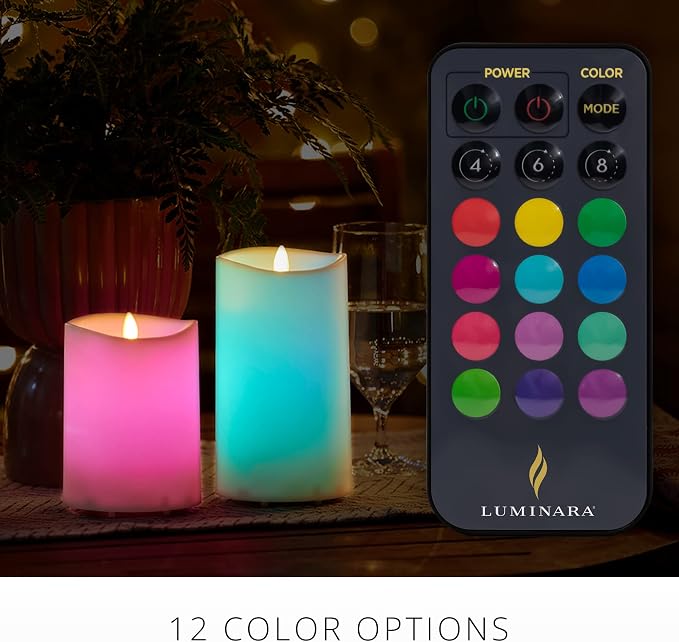 Luminara Outdoor Flameless LED Coloring Changing Candle Melted Edge 3.75" x 5.3" Real Moving Flame Battery Operated Timer Plastic Weather-Resistant