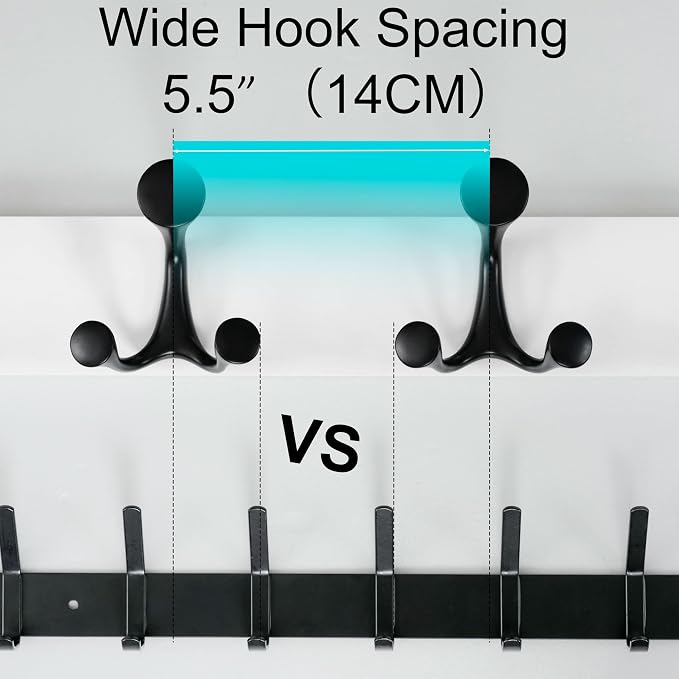 WEBI Coat Rack Wall Mount,43" Solid Wood Coat Hooks Wall Mounted Coat Hanger,16" Hole to Hole,Heavy Duty Hook Rack Rail,8 Triple Hooks for Hanging Coats,Jacket,Clothes,Hat,Backpack,White
