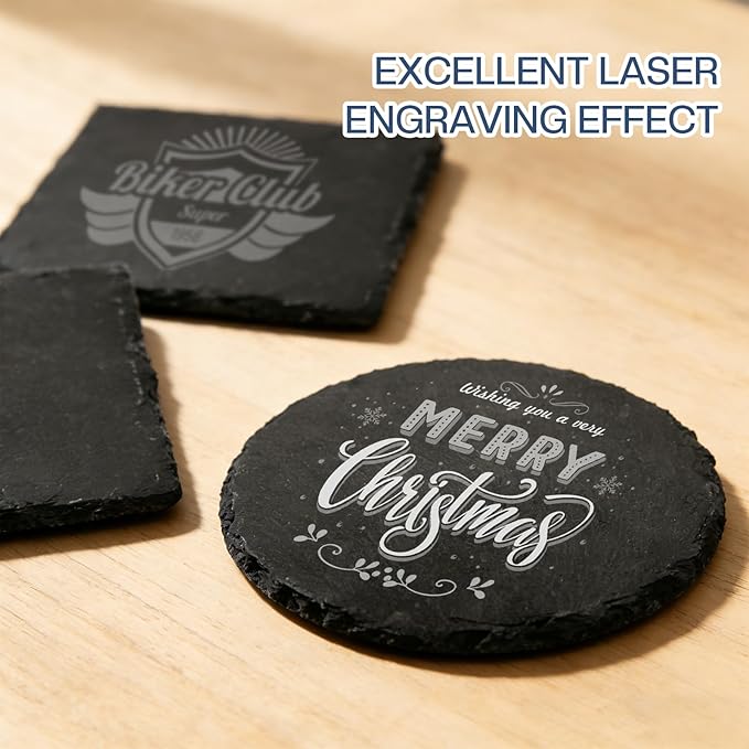 6 Pieces Slate Coasters, Diameter Size 4 inch Black Coasters Stone Coaster Set, Perfect for use in Your Home, Office, Kitchen,bar,Christmas or Anywhere.（3 Square Pieces+3 Round Pieces）