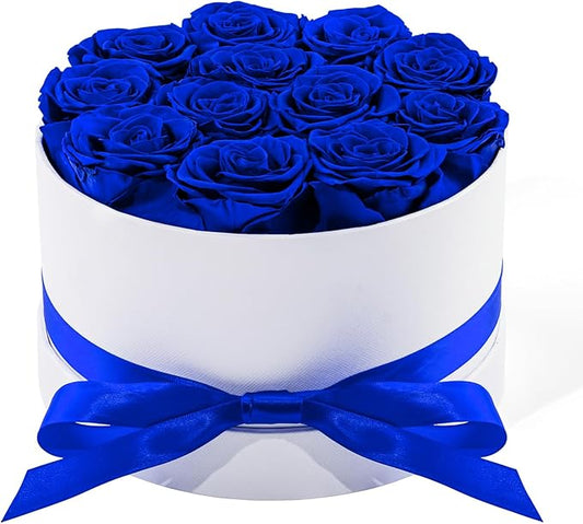 12 Piece Preserved Roses in a Box - Forever Flowers for Delivery Prime, Eternal Roses Mothers Gifts for Mom, Valentine's Day, Wife Anniversary Birthday Gifts for Women(Blue)