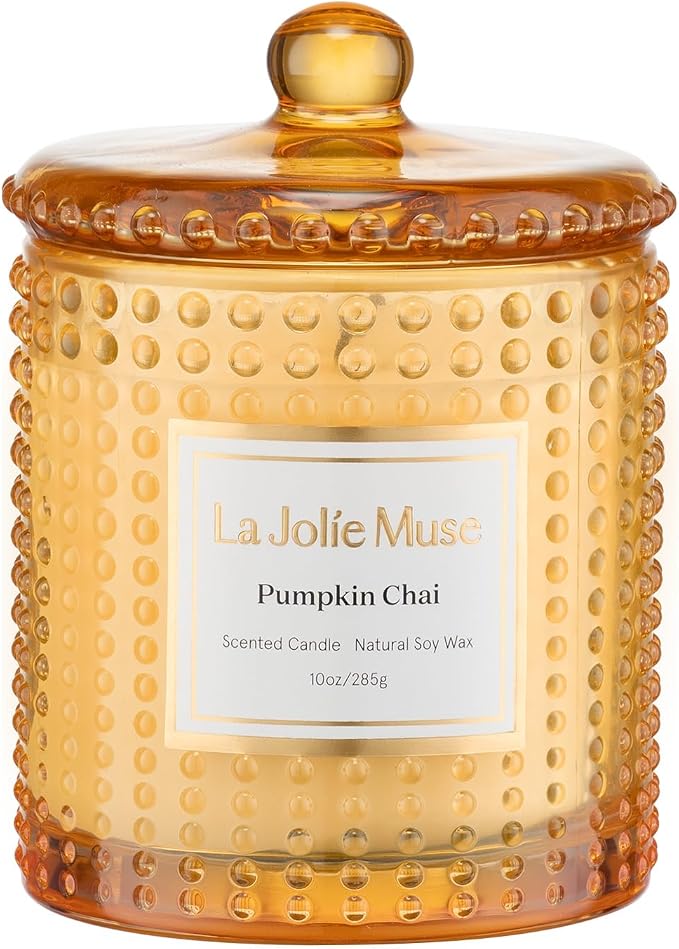 LA JOLIE MUSE Pumpkin Chai Scented Candles for Home, Natural Soy Wax,55 Hrs | Fall Candle for Thanksgiving Holiday, Large Jar Luxury Candle, Clean Non Toxic, Decorative Gifts for Women & Men, Spicy Chai