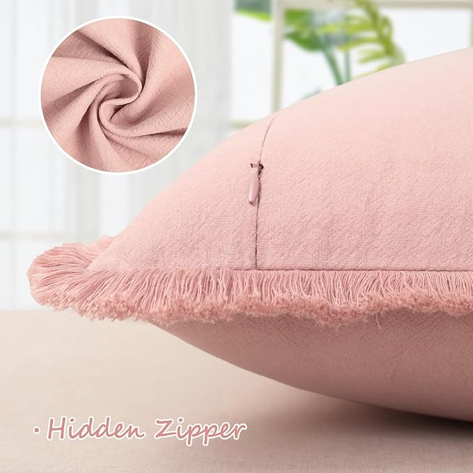 ZWJD Pillow Covers 22x22 Set of 2 Dusty Pink Throw Pillow Covers with Fringe Chic Cotton Decorative Pillows Square Cushion Covers for Sofa Couch Bed Living Room Farmhouse Boho Decor