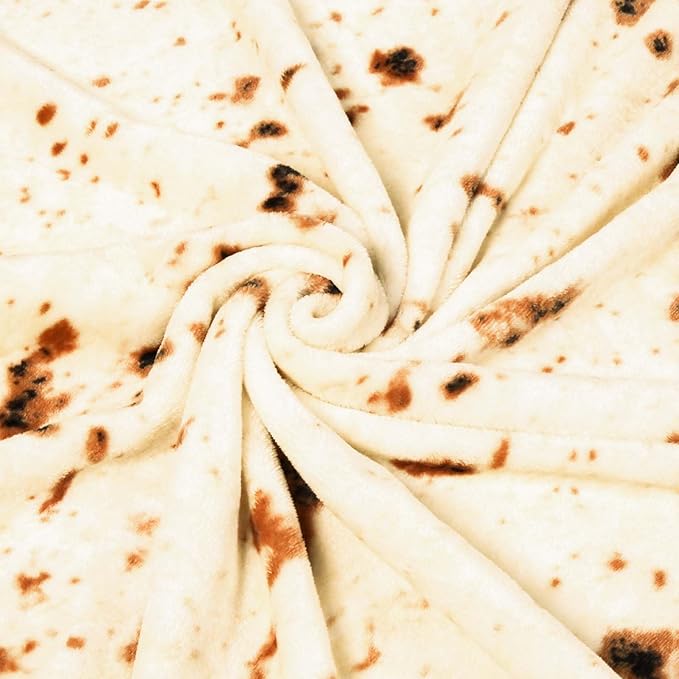 Vessia Burritos Tortilla Blanket Throw Size(Beige,47 inches), Giant Realistic Funny Food Throw for Adults and Kids, 300 GSM Double Sided Soft Novelty Round Taco Home Decor