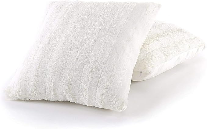 Cheer Collection Faux Fur Throw Pillows - Decorative Pillows for Couch, Bed Throw Pillows, Chocolate Accent Pillows for Bedroom or Living Room Aesthetic, Set of 2 Furry Throw Pillows, 18”x18”