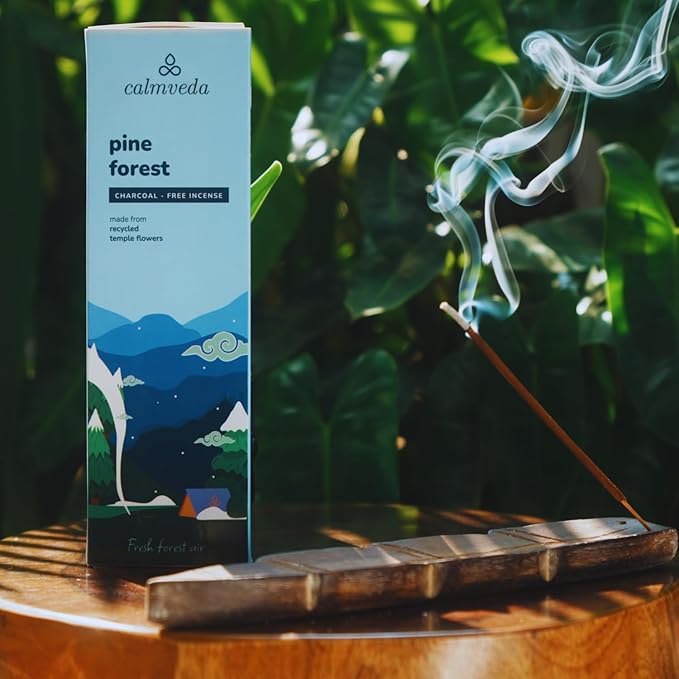 CALMVEDA Pinon Pine Incense Sticks - (80+ Pine Scented Sticks for Christmas Tree) Charcoal Free Natural Incense Non Toxic | Aroma of Fresh Needles & Woody Bark, Perfect Christmas Inscents