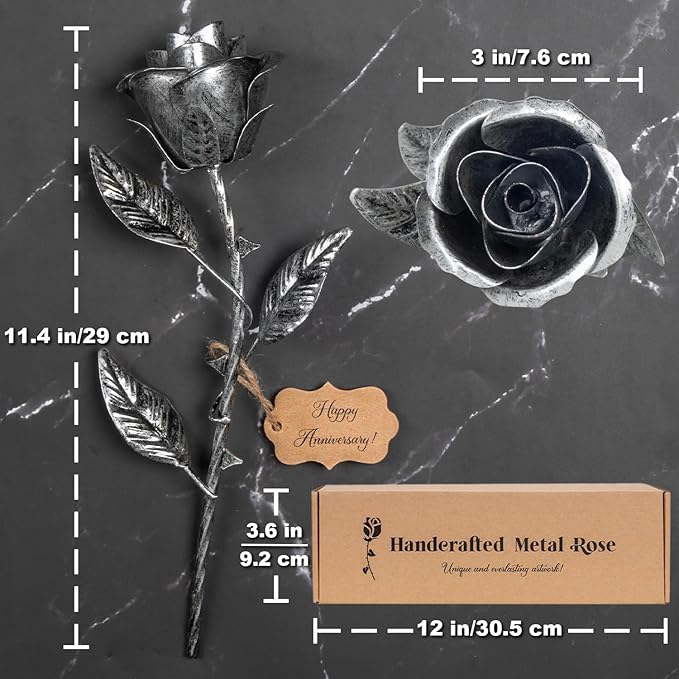 BESZONE Iron Rose Gifts for Her 6th Anniversary Metal Rose Everlasting 6 Year Wedding Anniversary Iron Gifts 11th 11 Year Steel Flower for Wife Husband Him Couples, Handcrafted Love Stained Artwork