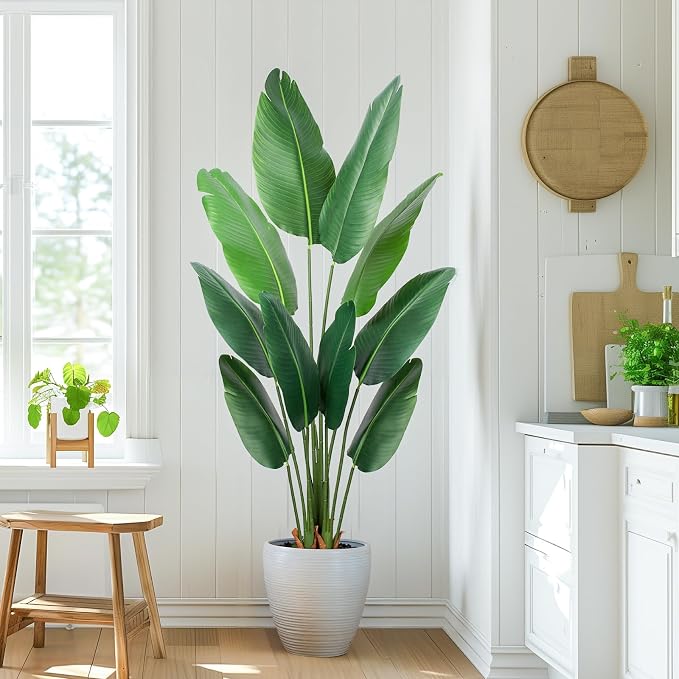 YEPDIN Artificial Bird of Paradise Plant 5 Ft Tall Fake Banana Leaf Plant for Indoors and Outdoors,Faux Palm Tree with Plastic Pot for Office and Home Decor,L1602PCS