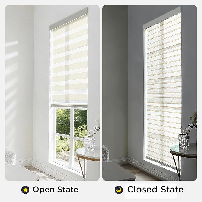 Joydeco Linen Zebra Blinds for Windows, Cordless Privacy Light Filtering Dual Layer Window Shades, Free-Stop Roller Blinds for Home, 71” W x 72” H