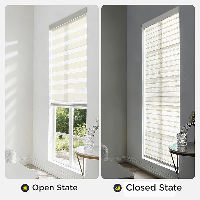 Joydeco Linen Zebra Blinds for Windows, Cordless Privacy Light Filtering Dual Layer Window Shades, Free-Stop Roller Blinds for Home, 63” W x 72” H