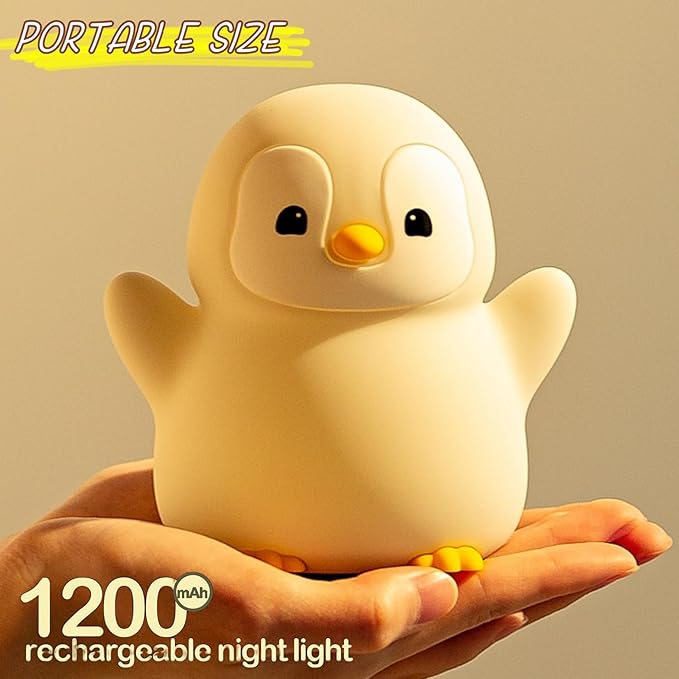 YR YRHH-PET Cute Penguin Night Light, LED Squishy Xmas Penguin Lamp, Food Grade Silicone Dimmable Nightlight, Kids Gray Penguins Light, Rechargeable Light Up Penguins Gifts, Kids Room College Decor