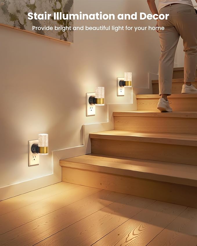 VOLISUN Night Lights Plug into Wall, Dimmable LED Night Light 3 CCT & 5 Brightness Levels, Acrylic Bubble Nightlight with Dusk to Dawn Sensor for Hallway, Bathroom, Stair, Nursery Gold 2 Pack