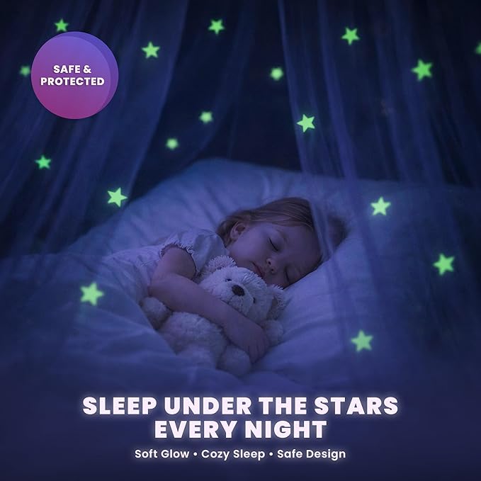 Bollepo Bed Canopy for Girls with Glowing Stars - Canopy Bed Curtains | Fits Single, Twin, Full, Queen Size Kids - Princess Bed Canopy | Rainbow Bedroom Accessories, Netting Room Decor, Ceiling Tent