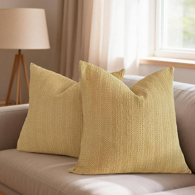 26x26 Pillow Covers Boho Euro Shams Set of 2 Decorative Throw Pillow Covers Cotton Large Square Pillowcase for Couch Bed, Yellow
