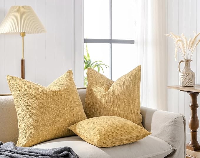 26x26 Pillow Covers Boho Euro Shams Set of 2 Decorative Throw Pillow Covers Cotton Large Square Pillowcase for Couch Bed, Yellow