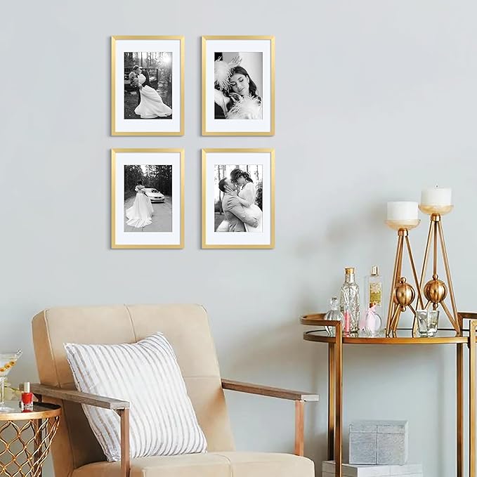 upsimples A3 Picture Frame, Display Pictures 8.3x11.7 with Mat or 11.7 x 16.5 Without, Wall Hanging Poster Frames, Gold, 1 Pack