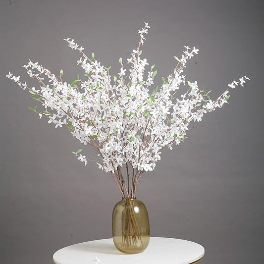 Artificial Forsythia Branches, 6 Pcs 39.4 Inch Spring White Flowers Cherry Blossom, Artificial Flowers for Decoration, Silk Forsythia Flowers Artificial Orchids Wedding Office Home Table Decor