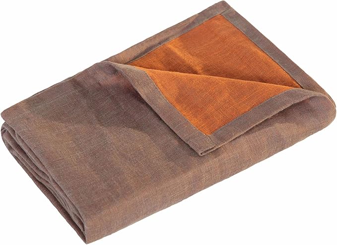 Chezmoi Collection Brussels Belgian Flax Linen Throw Blanket, 50" x 70" - Pre-Washed Super Soft Lightweight Breathable Summer Blanket Gray/Orange Color for Living Room Couch & Bed