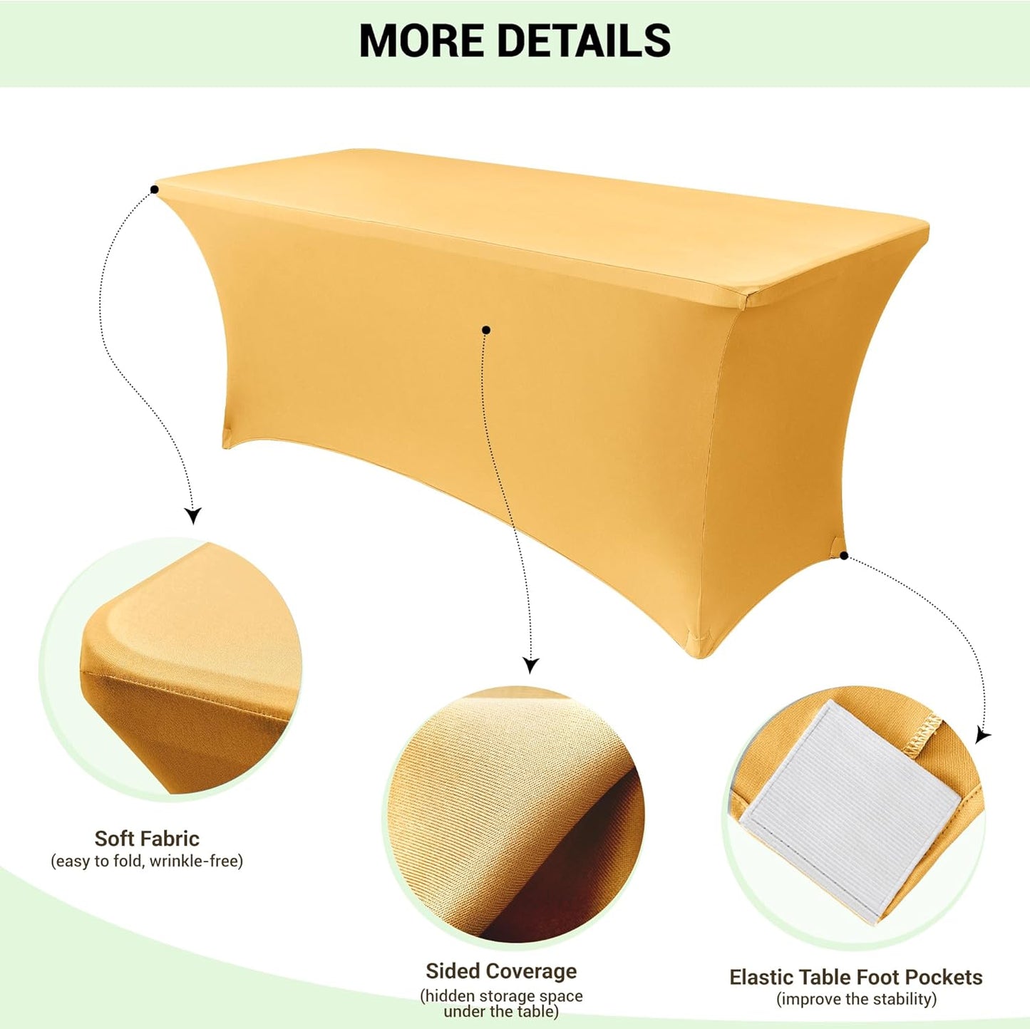 Obstal 6ft Stretch Spandex Table Cover for Standard Folding Tables - Universal Rectangular Fitted Tablecloth Protector for Wedding, Banquet and Party, 72L x 30W x 30H Inches, Gold, 2pc