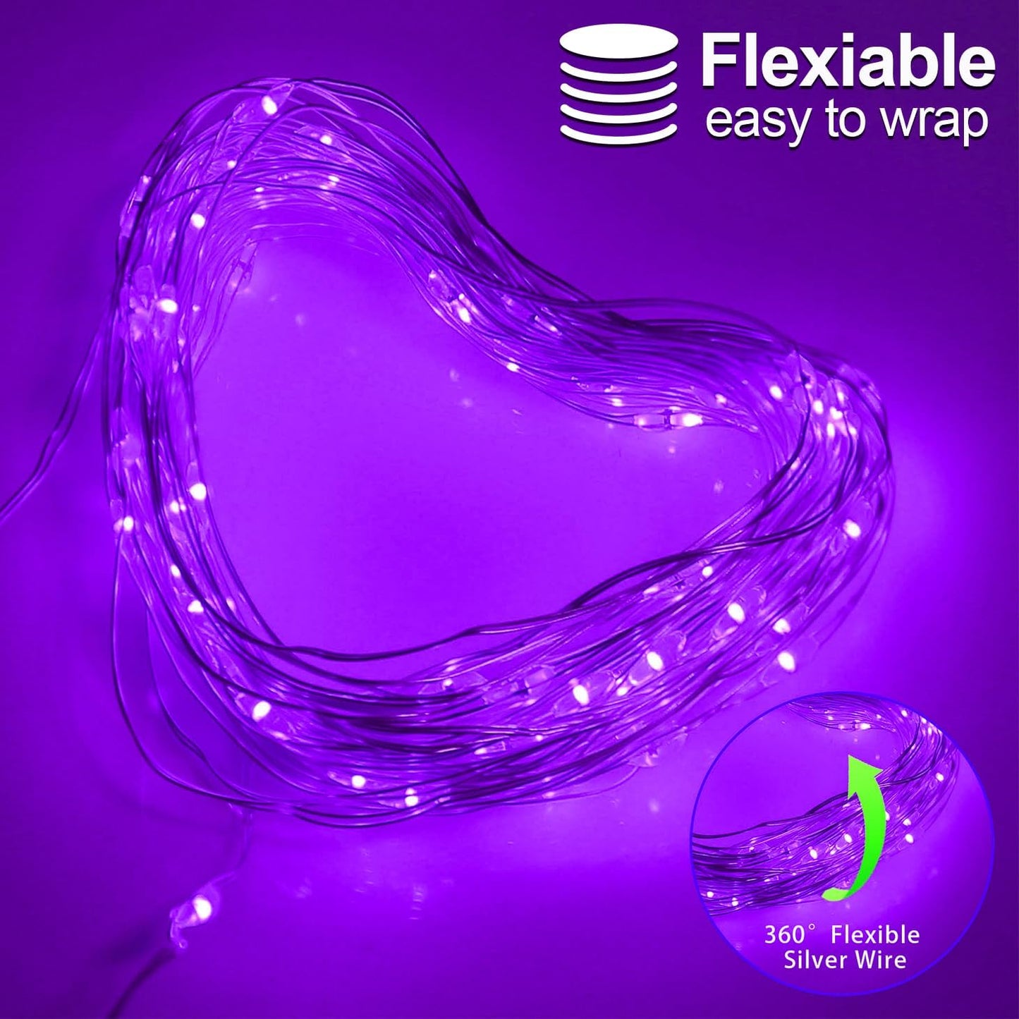 Halloween Christmas Decorations Purple Fairy String Lights Indoor, Battery Operated with Timer, 2Pack Total 33FT 100 Led Mini Battery Powered Twinkle Mason Jar Waterproof Firefly Lights DIY Party