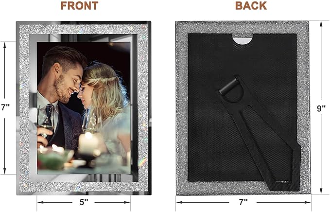 IZIDDO 5x7 Picture Frames Set of 2, Glitter Glass Photo Frame for Tabletop Display, Gift Picture Frame, Horizontally or Vertically