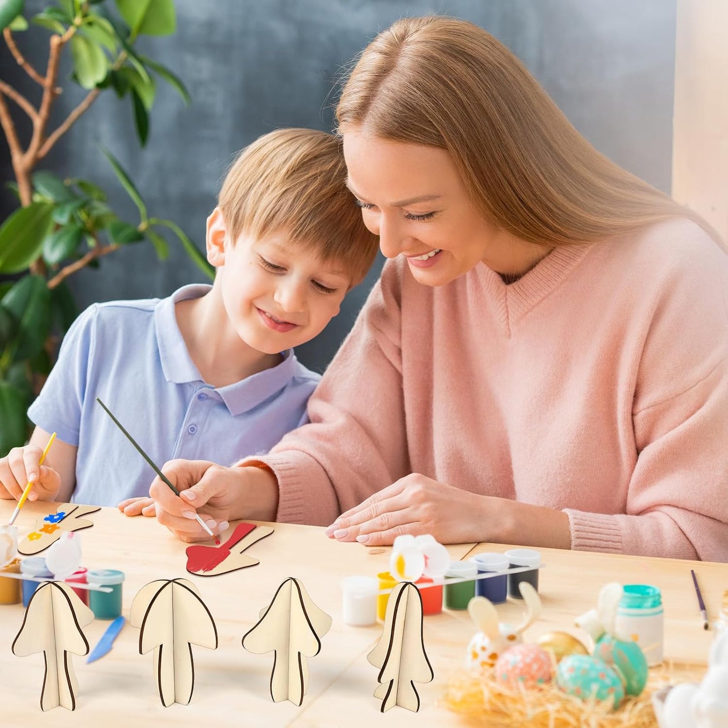 COCHIE DIY 3D Mushroom Spring Wood Crafts to Paint for Kids Adults, Paintable Unfinished Wooden Slices for Craft, Mushrooms Cutouts Ornaments for Painting Decorations (24 PCS)