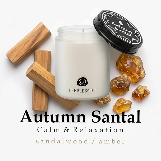 Autumn Santal Woody Scented Candle 9oz Natural Soy Wax Gift Set | 100% Soy Wax Candles,Home Scented,Stress Relief&Meditation,Forest Fragrance Aromatherapy,Men&Women Gift,Scented Card Included