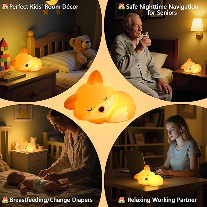 YR YRHH-PET Cute Fox Lamp, Fox Night Light for Kids, Squishy Rechargeable Dimmable Toy, Baby Nursrery Nightlight, Woodland Animal Décor, Xmas White Elephant Gifts, Touch Light Up Foxes, Safe Silicone