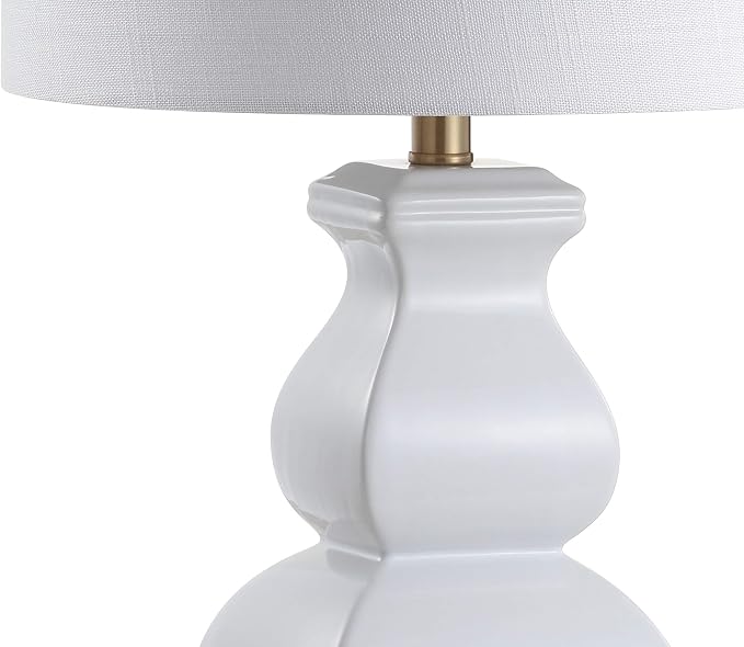 JONATHAN Y 25.5" White/Gold Ceramic Table Lamp for Living Room Bedroom, White Linen Shade, Modern Footed Vase Bedside Lamp, LED Bulb Included, UL Listed (JYL3049B)