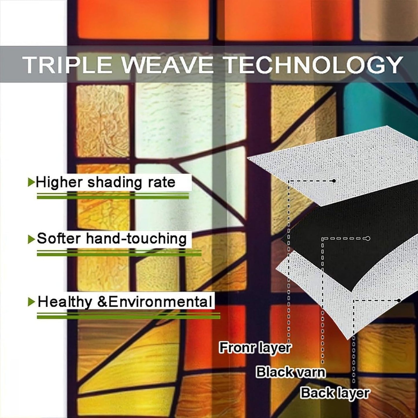 Stained Glass Curtains,Retro Abstract Colorful Geometry Textures Art Home Decor Drapes for Bedroom Living Room Kitchen Window Treatment 2 Panels Set Total Size 72" W X 63" L Inch