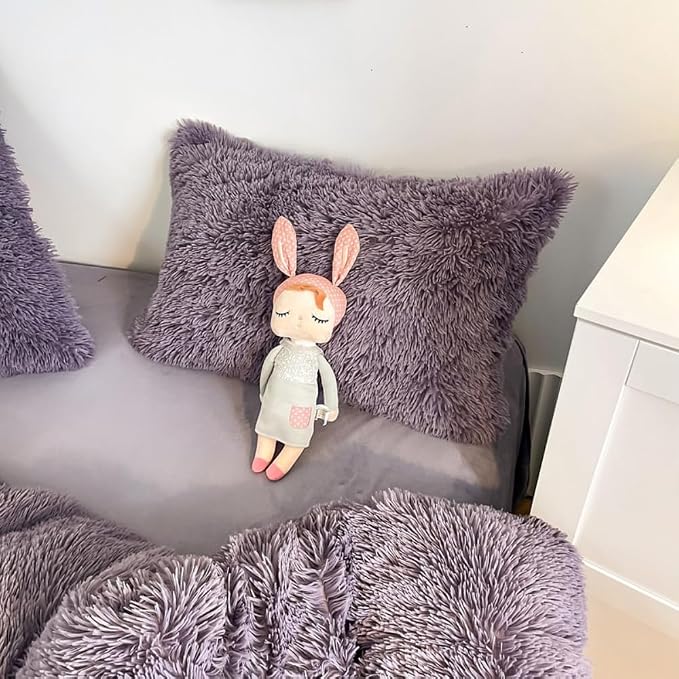 chovy Faux Fur Plush Purple Comforter Sets Twin/Full Size - Ultra Soft Shaggy Flannel Velvet Fluffy Fuzzy 3PC Bedding Set (Comforter x 1 Pillowcases x 2)