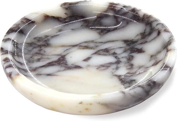 Small Natural Marble Jewelry Tray Key Plate Holder Dish Trinket Decor Catch All Bowl for Ring Earring Stone Gift for Women Daugther,Calacatta Viola,5.5"