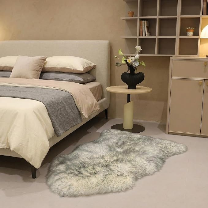Genuine Sheepskin Rug New Zealand Fluffy Lambskin Rug, Natural Luxury Sheepskin Throw for Bedroom Living Room Children's Room - Premium Area Rug Chair Cover (2×3 Feet, Grey Tip)