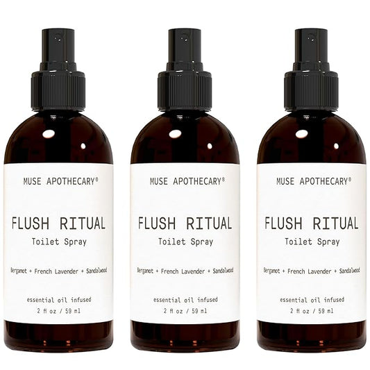 Muse Apothecary Flush Ritual - Aromatic & Refreshing Toilet Spray, Use Before You Go, 2 oz, Infused with Natural Essential Oils - Bergamot + French Lavender + Sandalwood, 3 Pack