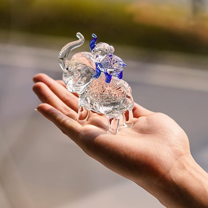 Crystal Elephant Figurines Collectible Glass Elephants Figurine Decor for Home Office Tabletop Mother's Birthday Housewarming Gifts for Women (Mom and Son)